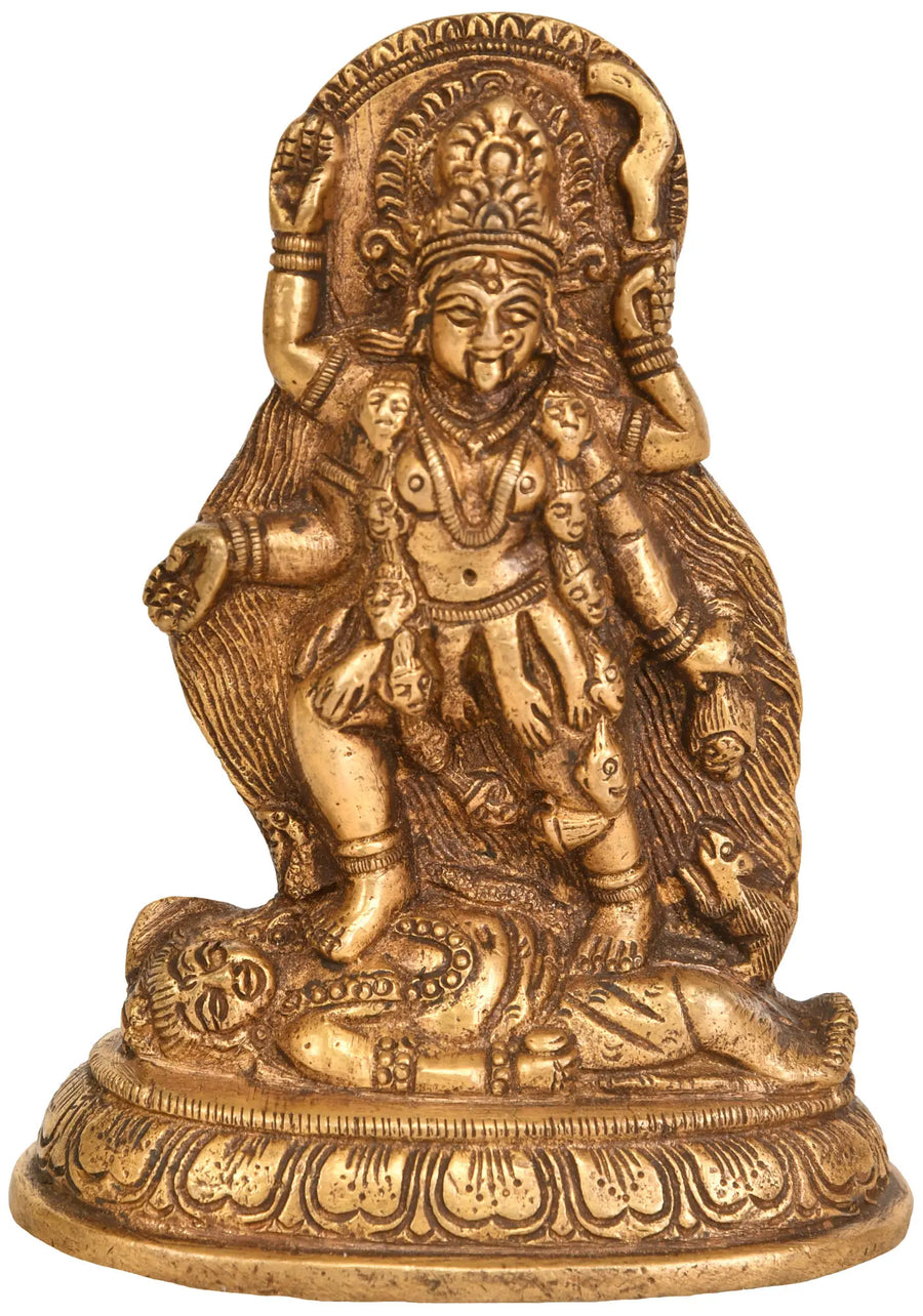 4" Goddess Kali Handmade Brass Statue for Home Pooja