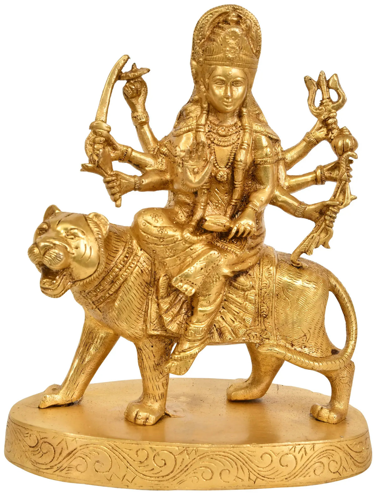 9" Goddess Durga In Brass | Handmade | Made In India