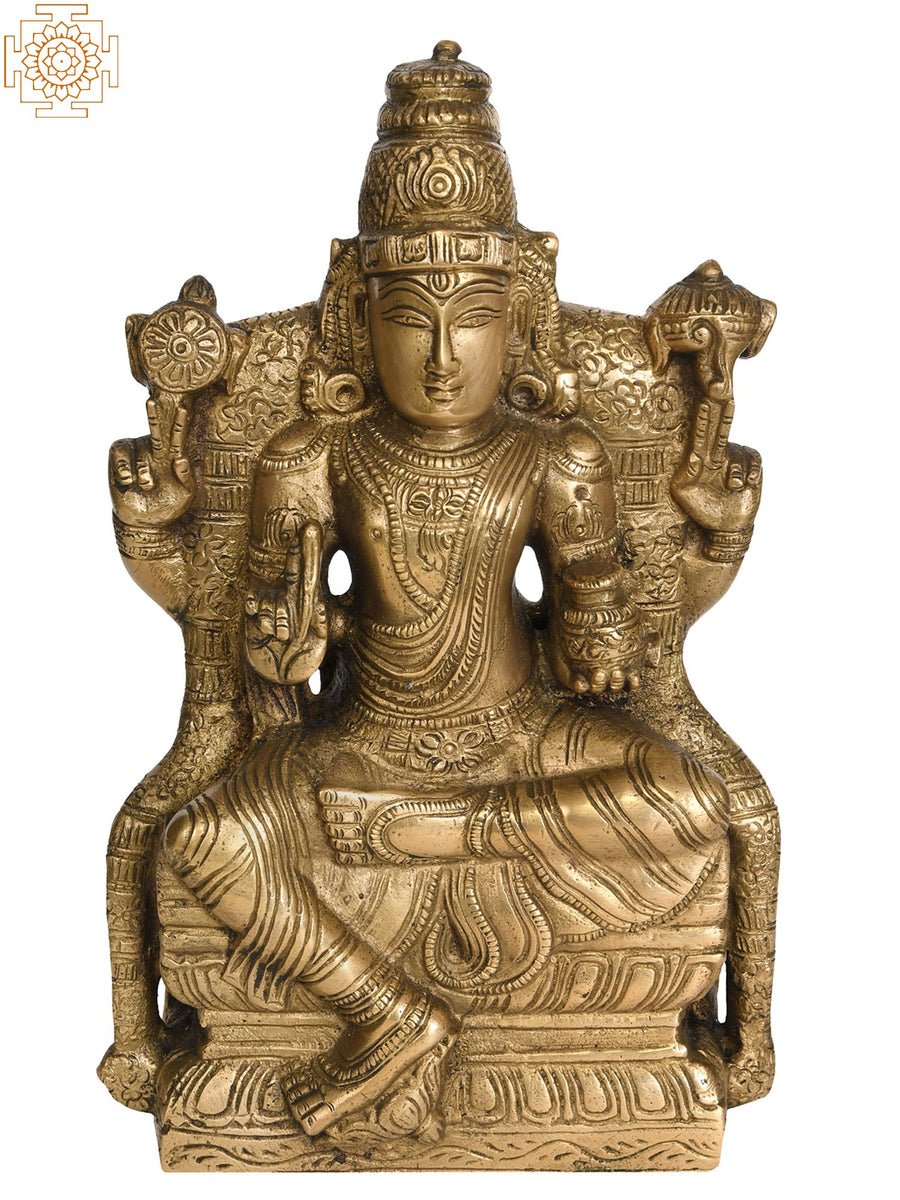 9" Brass Lord Vishnu Dhanvantari Idol Seated in Lalitasana