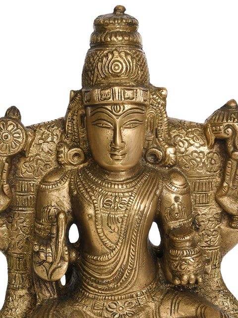 9" Brass Lord Vishnu Idol as Dhanvantari Seated in Lalitasana