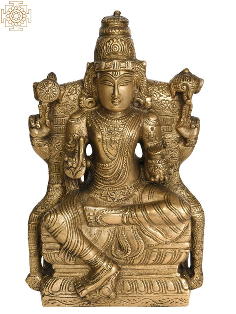 9" Brass Lord Vishnu Idol as Dhanvantari Seated in Lalitasana