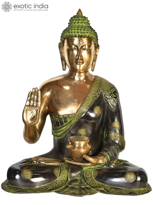 23" Handmade Blessing Buddha Tibetan Brass Statue