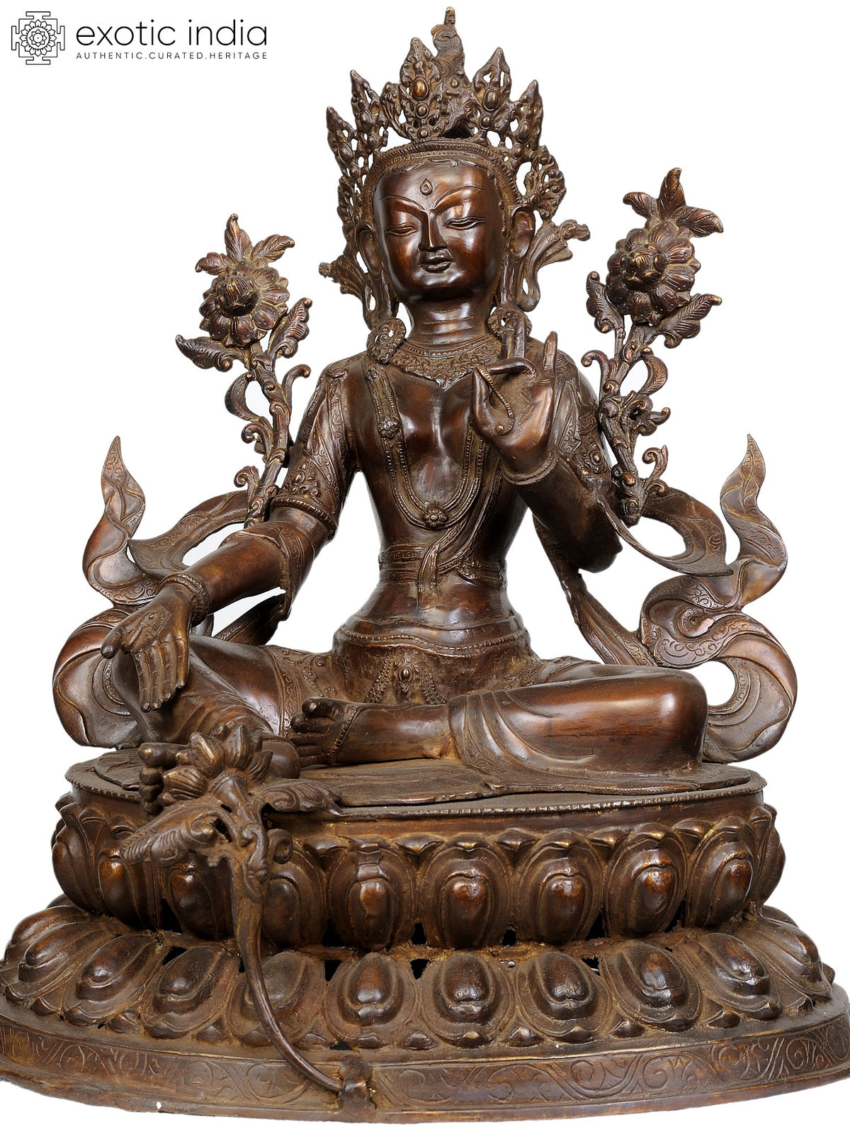 24" Tibetan Buddhist Goddess Green Tara In Brass | Handmade | Made In India