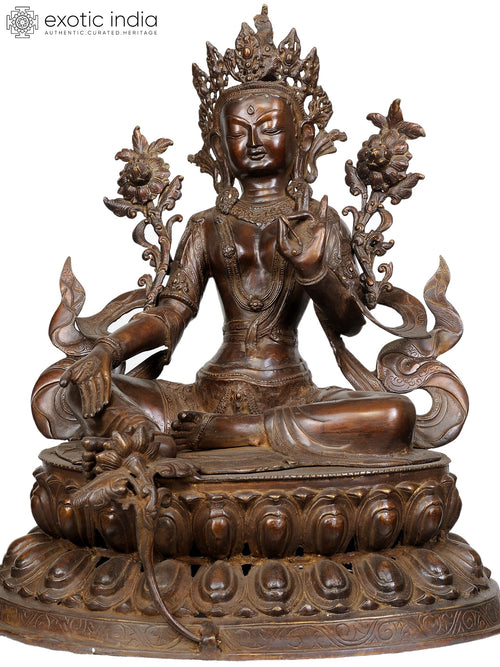 24" Green Tara Buddhist Brass Statue Handmade