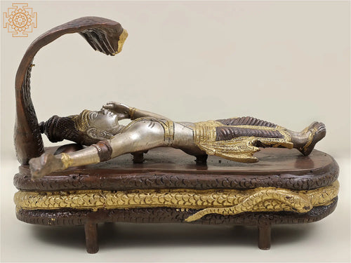 6" Lord Vishnu Brass Statue in Yoga Nidra Pose on Sheshnag