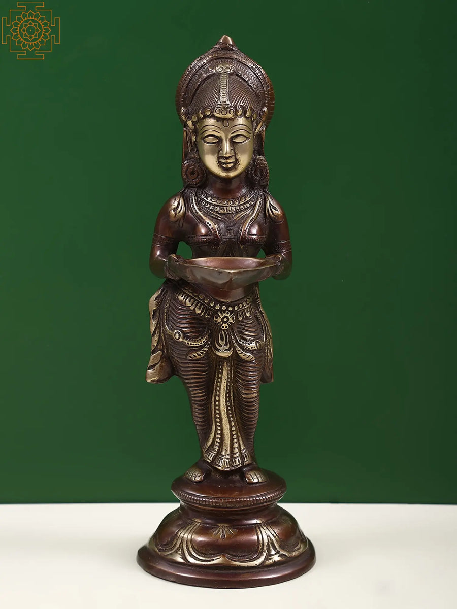 12" Handmade Brass Deepalakshmi Statue for Pooja