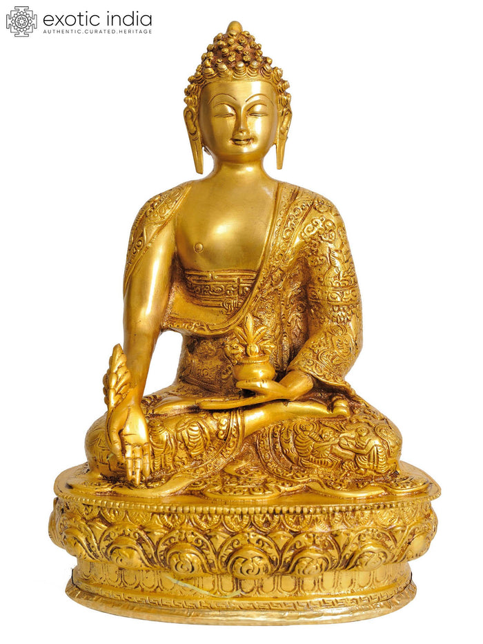 12" Medicine Buddha Handmade Brass Sculpture for Pooja