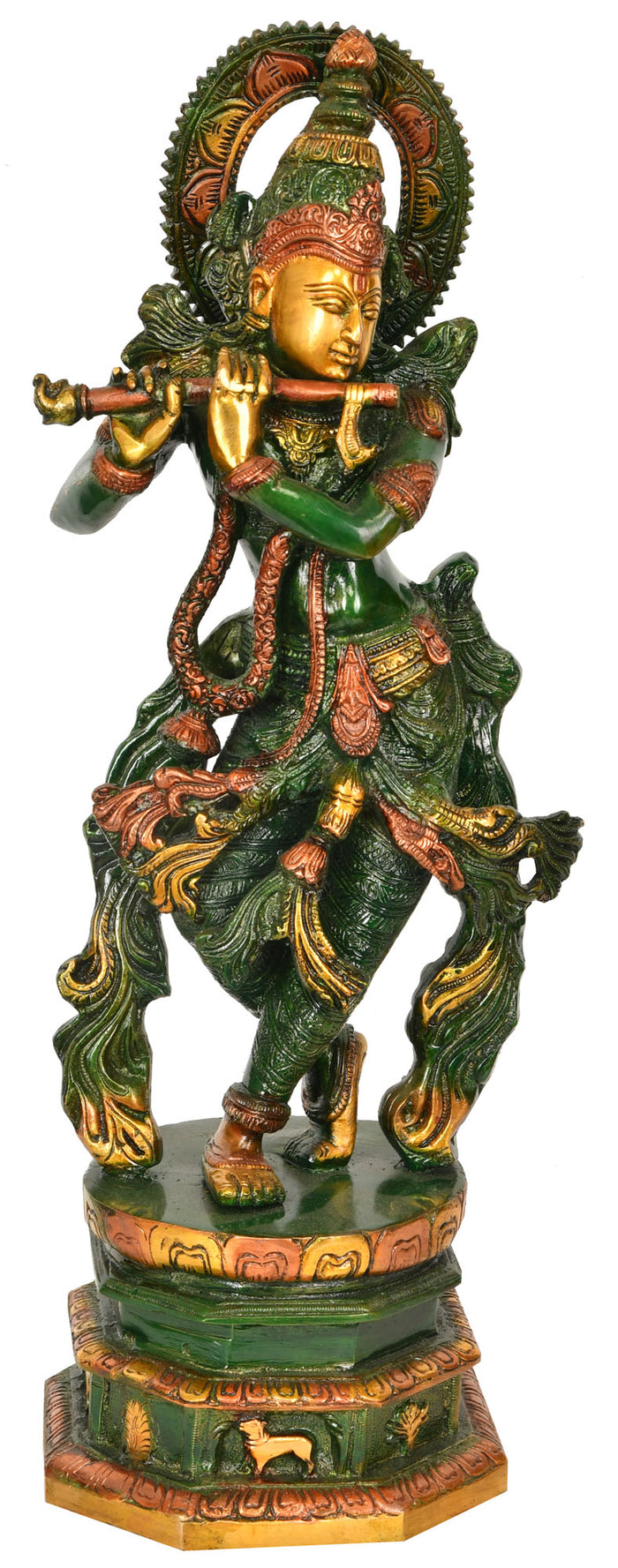 17" Lord Krishna with Long Choti Brass Handmade Statue