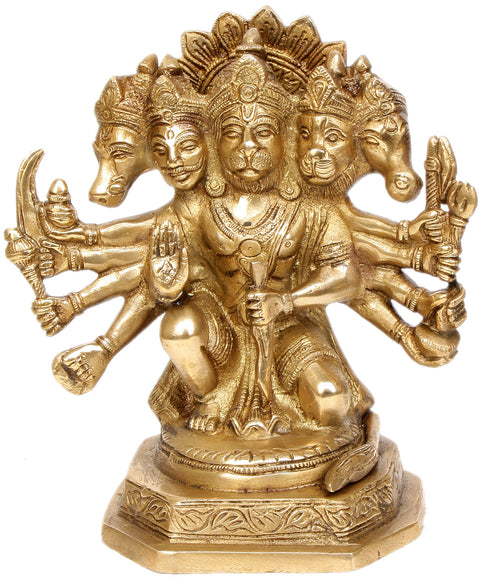 7" Five Headed Hanuman as Eleventh Rudra In Brass | Handmade | Made In India