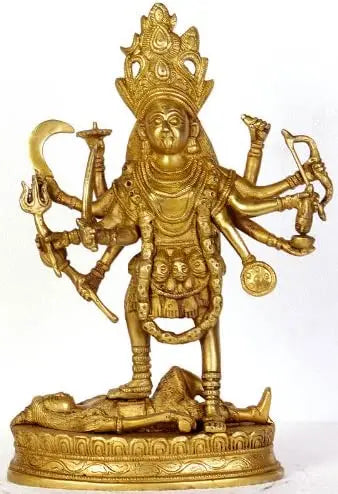 12" Goddess Kali Handmade Brass Idol for Pooja