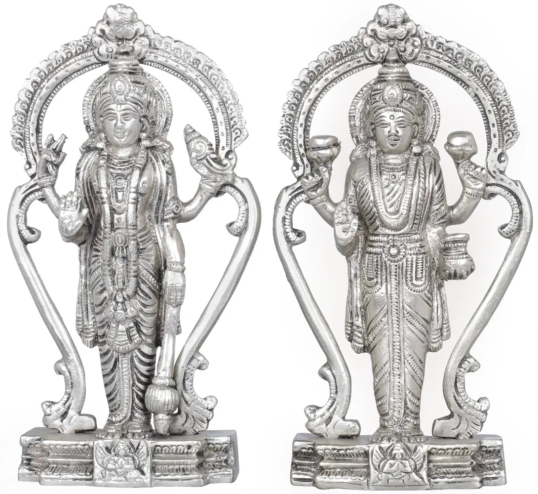 6" Lord Vishnu Statue and Goddess Lakshmi In Brass | Handmade | Made In India