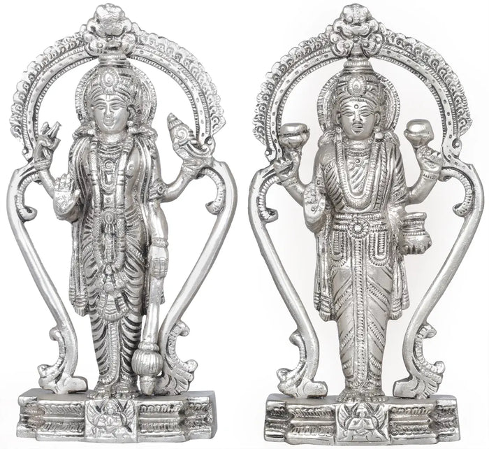 6" Lord Vishnu Statue and Goddess Lakshmi In Brass | Handmade | Made In India