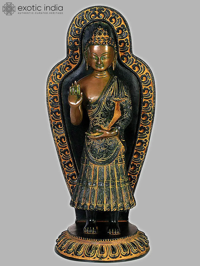 13" Handmade Shakyamuni Buddha Brass Sculpture for Home Pooja