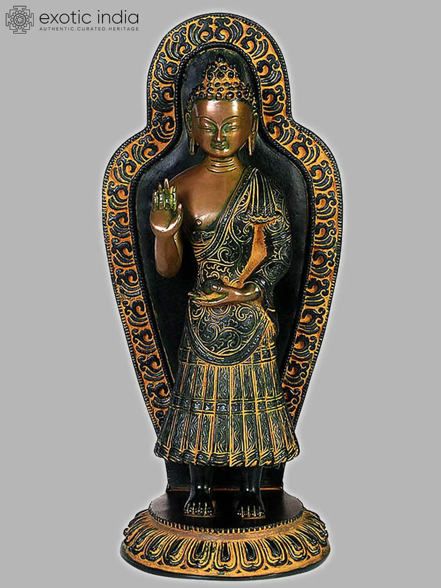 13" Handmade Shakyamuni Buddha Brass Sculpture for Home Pooja