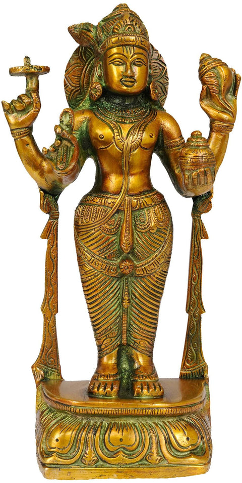 7" Brass Lord Vishnu Statue as Dhanvantari - The Physician of the Gods | Handmade Idols | Made in India