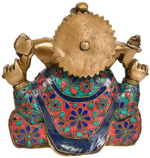 Lord Ganesha Brass Idol in his Chaturbhuj form | Brass with Inlay Statue