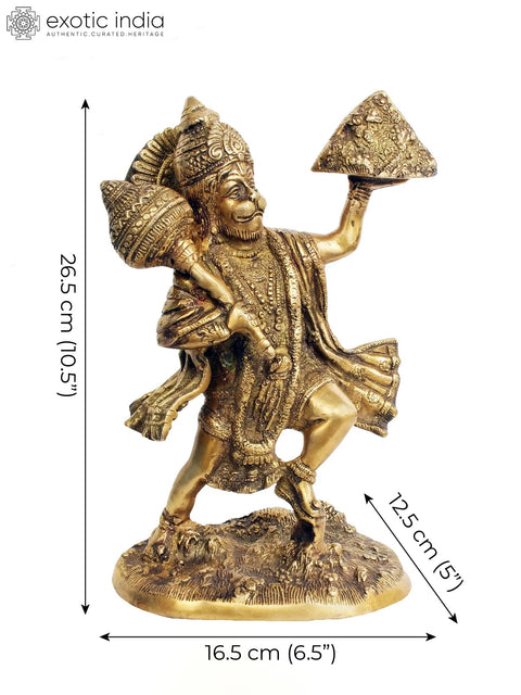 11" Shri Hanumanji Carrying Sanjeevani Mountain | Handmade Brass Statue