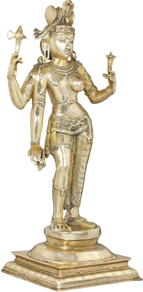 36" Ardhanarishvara Large Size Brass Sculpture | Shiva-Shakti Statue