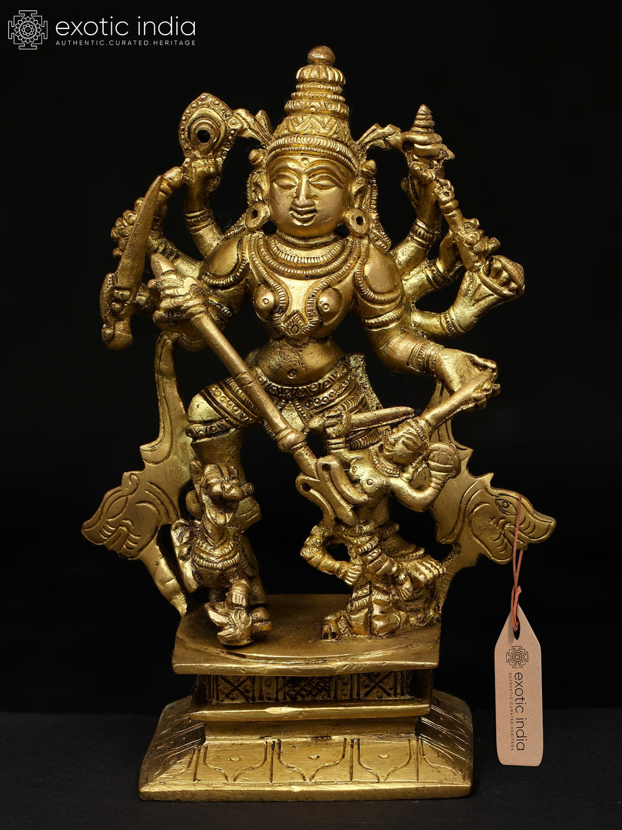 6" Mahishasuramardini Brass Statue Handmade
