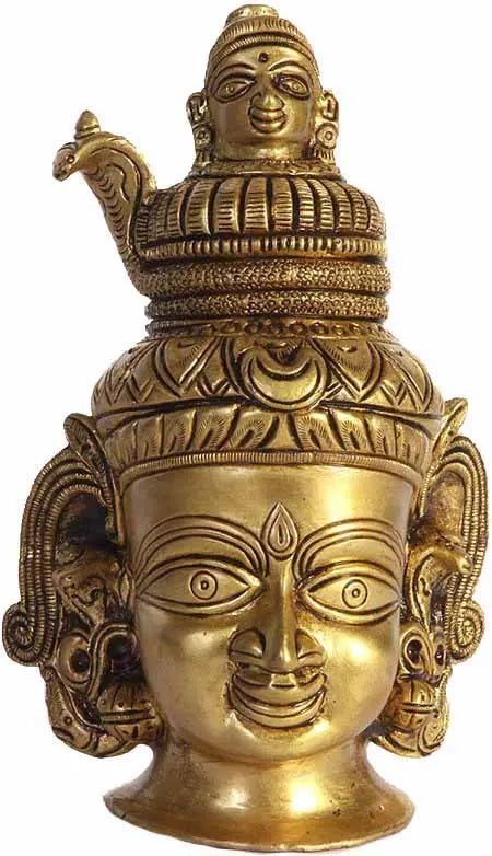 6" Handmade Brass Lord Shiva Head with Ganges Statue