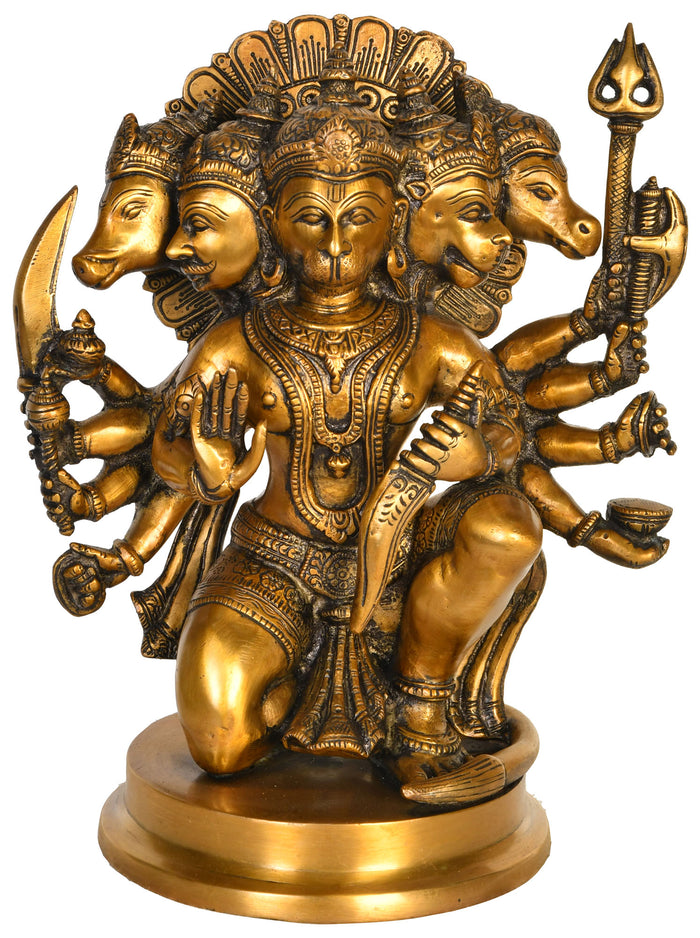 10" Panchamukhi Hanuman Brass Statue for Pooja