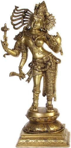 20" Brass Ardhanarishvara Statue - Shiva Shakti Form for Pooja