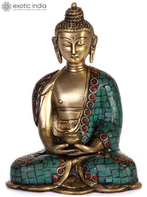 6" Buddha in Dhyana Mudra Brass Statue with Pindapatra