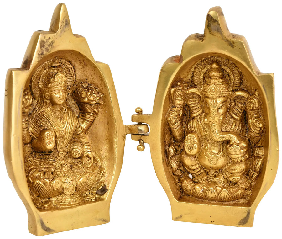 4" Brass Lakshmi and Ganesha Idol with Blessing Hand Gesture