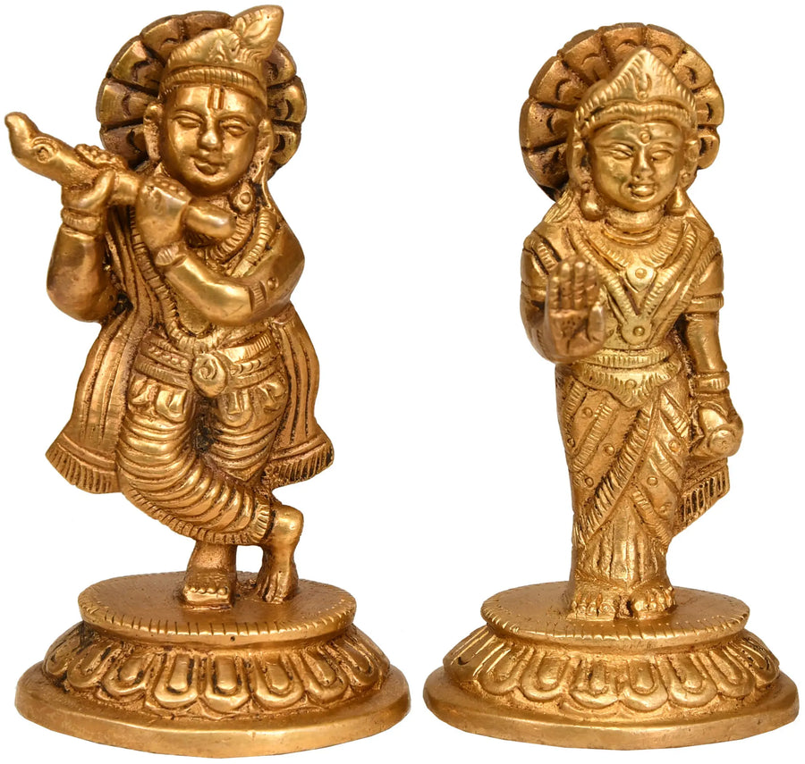 3" Radha Krishna Handmade Brass Statue