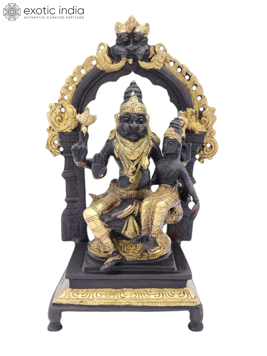 8" Brass Lord Narasimha Idol with Goddess Lakshmi for Pooja