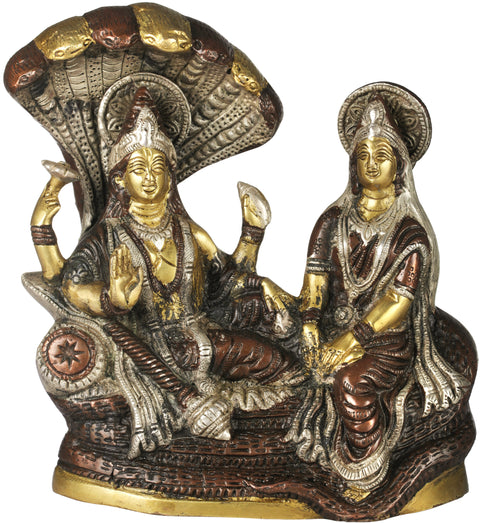 8" Brass Shri Vishnu Lakshmi ji Statue on Sheshnag | Handmade | Made in India