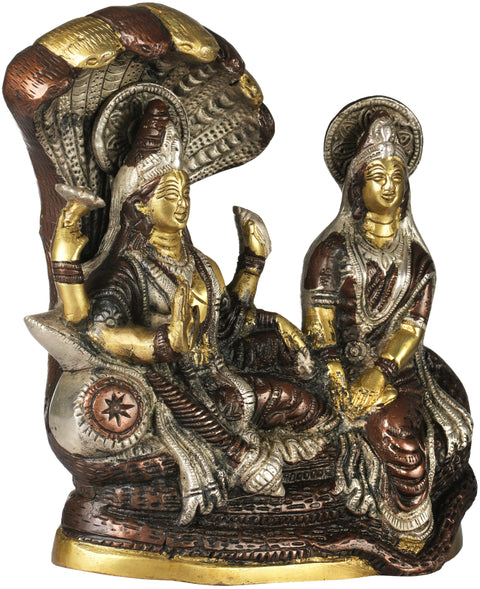 8" Brass Shri Vishnu Lakshmi ji Statue on Sheshnag | Handmade | Made in India