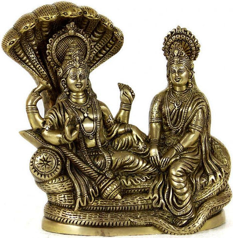 8" Brass Shri Vishnu Lakshmi ji Statue on Sheshnag | Handmade | Made in India