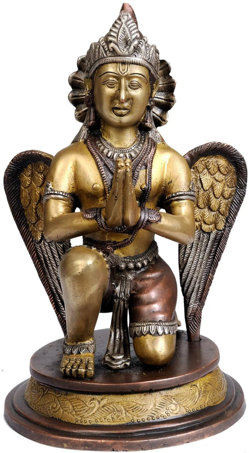 9" Garuda Brass Idol - Handmade Vedic Home Temple Statue