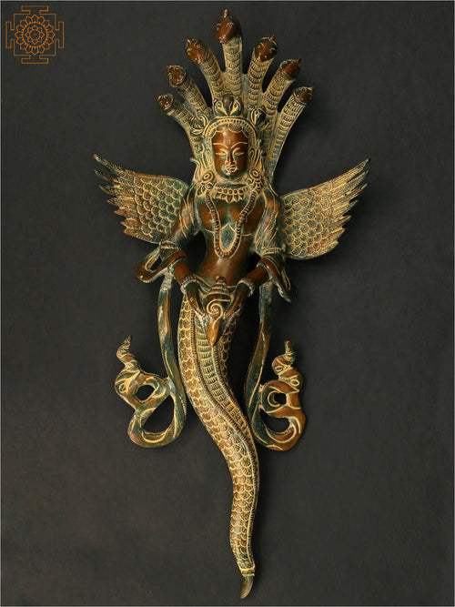 14" Naga Kanya Brass Wall Hanging Statue Handmade