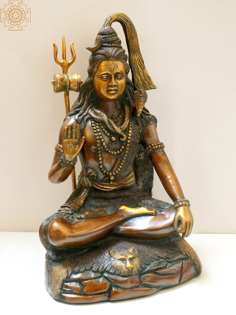 13" Brass Blessing Shiva Seated on Tiger Skin