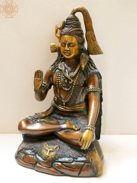 13" Brass Blessing Shiva Seated on Tiger Skin