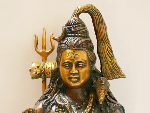 13" Brass Blessing Shiva Seated on Tiger Skin