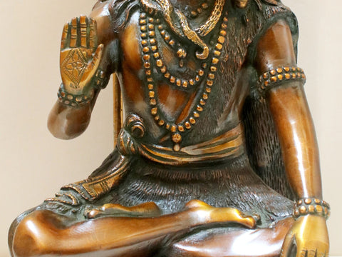 13" Brass Blessing Shiva Seated on Tiger Skin