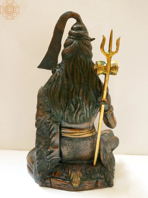 13" Brass Blessing Shiva Seated on Tiger Skin