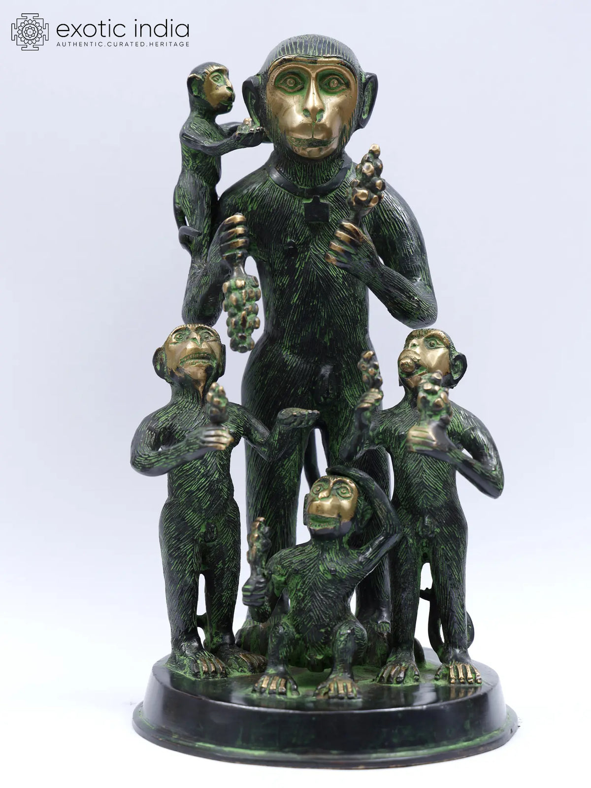12" Monkey Family Handcrafted Brass Sculpture Idol