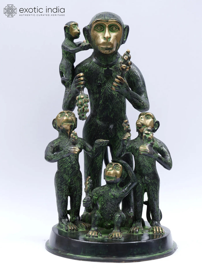 12" Monkey Family Handcrafted Brass Sculpture Idol