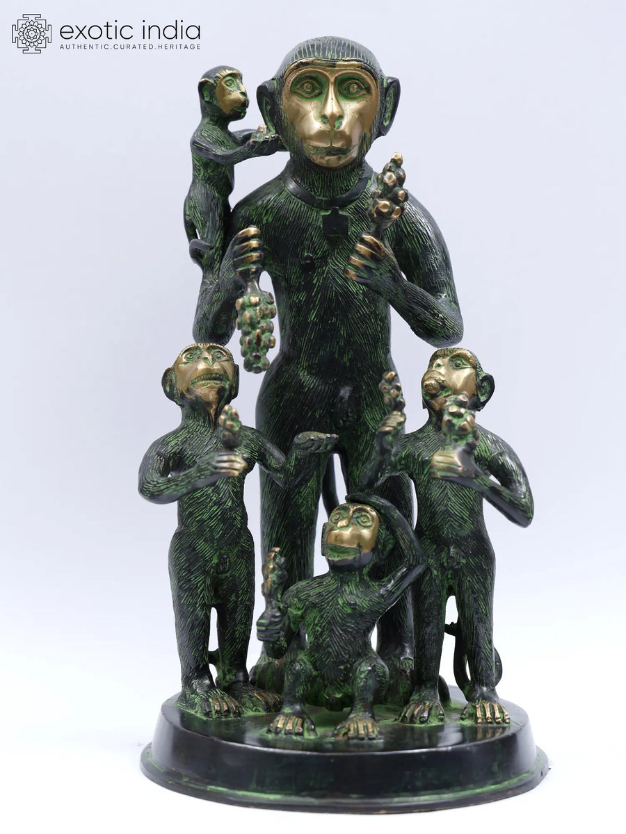 12" Monkey Family Handcrafted Brass Sculpture Idol