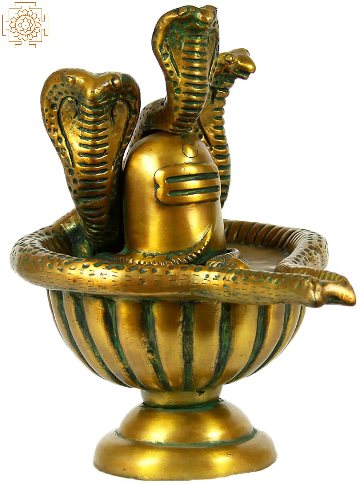 10"  Snakes Crowning Shiva Linga in Brass | Handmade Home Temple Decor