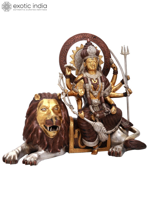 16" Sheran-wali Mata (Mother Goddess Durga) In Brass | Handmade | Made in India