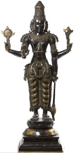 38" Large Size Lord Vishnu Brass Sculpture | Handmade God Idol for Temple