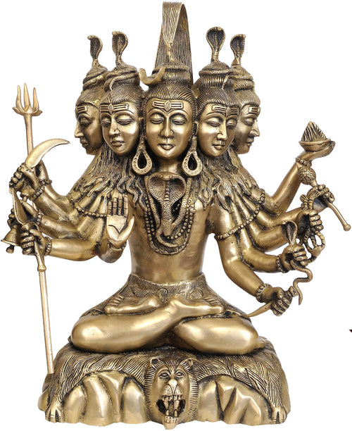 18" Sadashiva Five-Headed Shiva Brass Statue Handmade