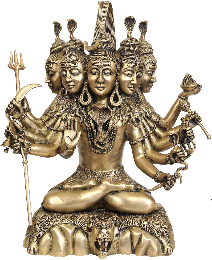 18" Sadashiva Five-Headed Shiva Brass Statue Handmade