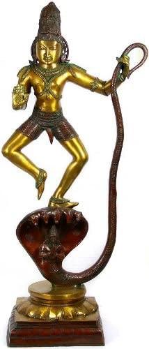 40" Krishna Subduing Kaliya | Handmade Brass Sculpture