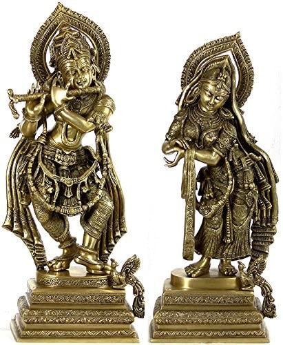 24" Handmade Brass Krishna and Radha Fluting Statue
